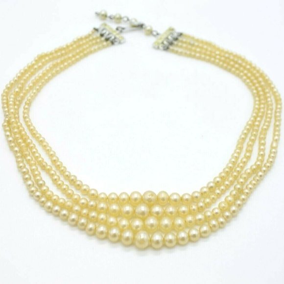 Vintage Jewelry - Japan Faux Pearl Glass Bead Beaded Rhinestone